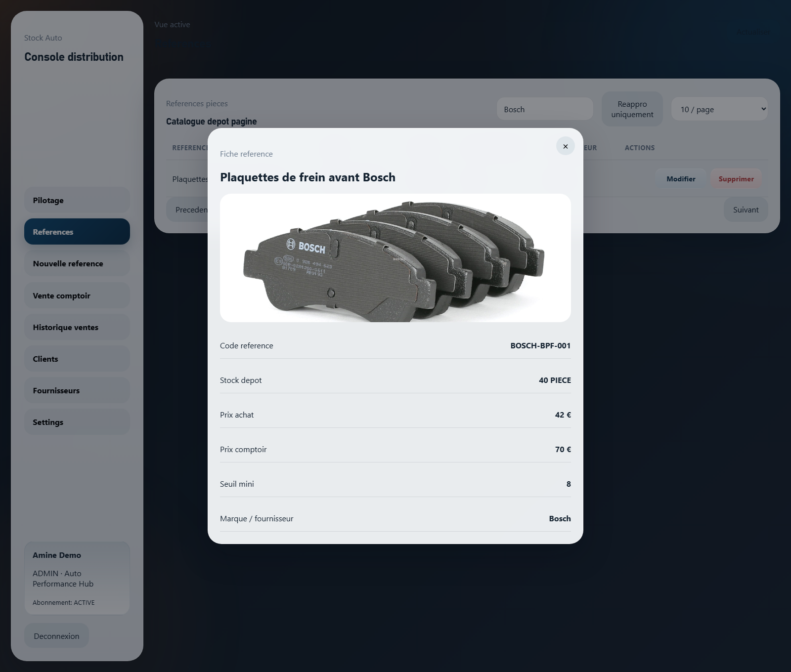 Catalogue stock et fiche produit